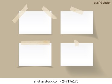 Set of white stick note isolated on brown background, vector