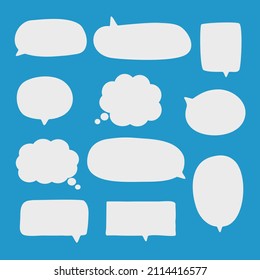 set of white sticker with short message, hand drawn set of cute doodle speech bubble for chat symbol, tag, label or dialog word