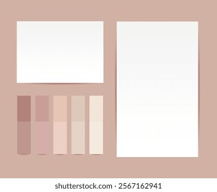 Set of white stickers, short small paper adhesive tapes. Colored sticky note with shadows. Isolated realistic vector illustration in trendy beige colors