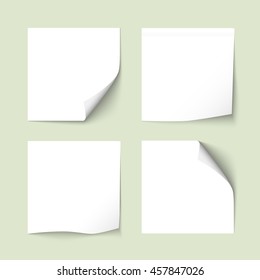 Conjunto de notas pegajosas blancas con sombras. Etiquetas de papel, nota post memo, etiquetas. Elementos de diseño de vectores