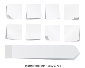 Set white sticky papers - stock vector