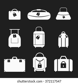 Set of white suitcase icon. Vector illustration