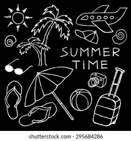 Set of White Summer Sketches Hand Drawn in Pencil. Vector illustration