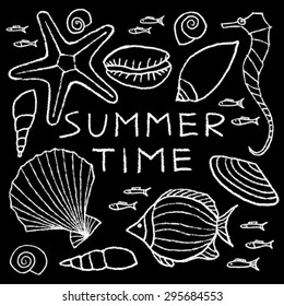 Set of White Summer Sketches Hand Drawn in Pencil. Vector illustration