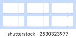 Set of white ticket mockups with ruffle edges and shadows. Empty template. Concert, movie or theater ticket. Boarding blank, lottery, sale coupon