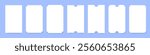 Set of white ticket mockups with ruffle edges and shadows. Small vertical empty templates. Concert, movie or theater ticket. Boarding blank, lottery, sale coupon