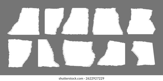 Set of white torn notebook paper pieces. White vector paper clipping.