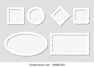Set of white torn paper frames with shadows,different shapes. Vector templates for web design