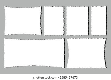 set of white torn paper sheets with isolated realistic shadow effect, collection of ripped paper strip elements. design for social media banner background. vector illustration eps 888.