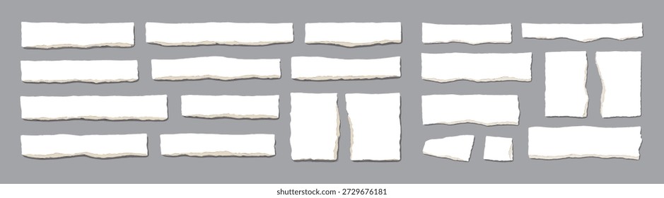 Conjunto de tiras de papel rasgadas blancas y bordes rasgados, Elementos decorativos ásperos para collage, marcos y Diseño gráfico creativo