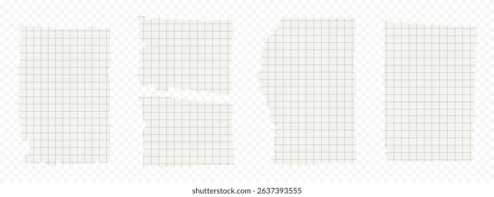 Set of white torn or ripped notebook sheet in blue square. Album edge, notebook tear or blank page divided vector illustration. Abstract social media banner background.