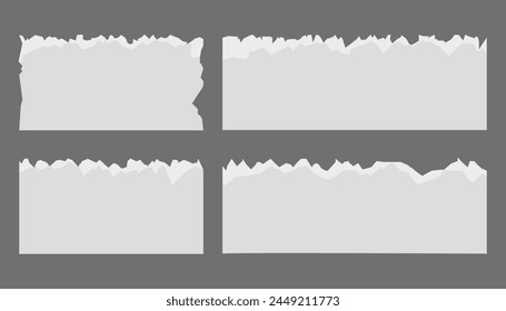 Juego de hojas de papel rasgadas o rasgadas blancas. Borde de álbum de recortes, rasgón de cuaderno o Ilustración vectorial de división de página en blanco. 4 colecciones