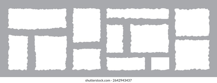Set of white torn or ripped paper sheet. Scrapbook edge, notebook tear or blank page split vector illustration. collection of ripped paper strip element set. Clipart ripped paper set design. 