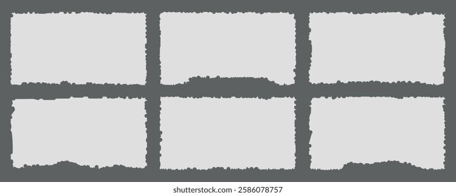 Set of white torn or ripped pieces note paper sheets, Realistic paper scraps with torn edges notebook copybook message scrapbook. Design for social media, banner, poster. vector illustration eps 10.