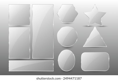A set of white transparent Glass banners with highlights in the style of glassmorphism. vector illustration