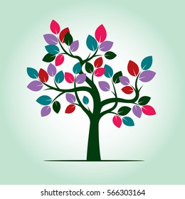 Set of White Trees and Color Leafs. Vector Illustration.