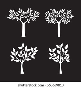 Set of White Trees and Leafs. Vector Illustration.