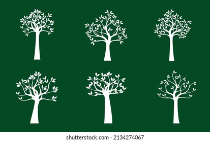 Ponga los árboles blancos en el fondo verde. Ilustración del contorno del vector.