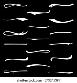 Set of White Underline Lettering Lines Isolated on Black Background For Your Design. Vector illustration