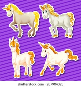 Set of white unicorn in different positions