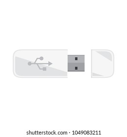 Set of white Usb / Usb card / Flash driver / Flash memory icon in flat style design, interface element for app ui ux, interface, web eps 10 vector isolated on white background