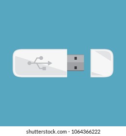 Set of white Usb / Usb card / Flash driver / Flash memory icon in flat style design, isolated on blue background,vector eps10