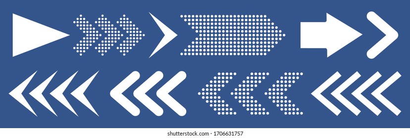 Set of white vector arrows isolated on blue. Vector illustration collection