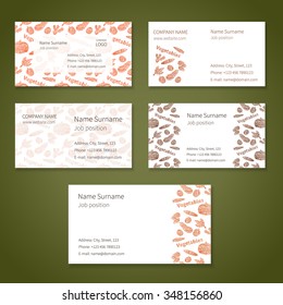 Set of white vector business cards with different hand-drawn vegetables.