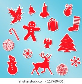 Set of White Vector Christmas Icons with shadows