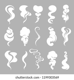 Set of white vector decorative silhouettes of smoke