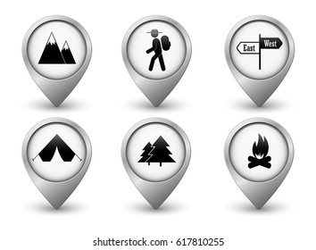 Set of white vector hiking and camping web pointers
