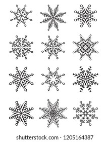 Set of white vector isolated snowflakes. Vector illustration
