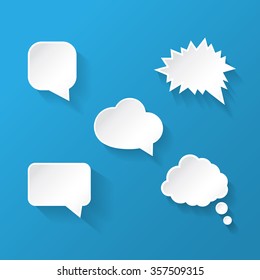 Set of white vector message text speech bubble frames.