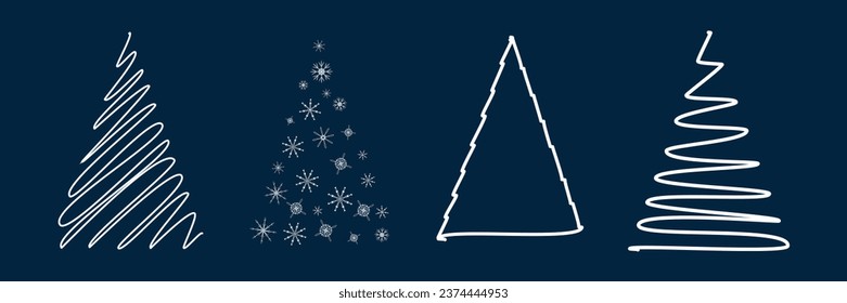 Set of white vector new year tree for you design You can use edit each Scribble Snowflakes Abstract stylized images of Christmas trees Images for poster banner greetings card Simple clean design Cute