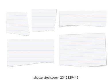 Set of white vector ruled paper tears isolated on white background