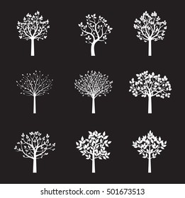 Set of white vector trees. Vector Illustration.