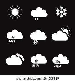 Set of White Vector Weather Icons.