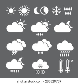 Set of White Vector Weather Icons.