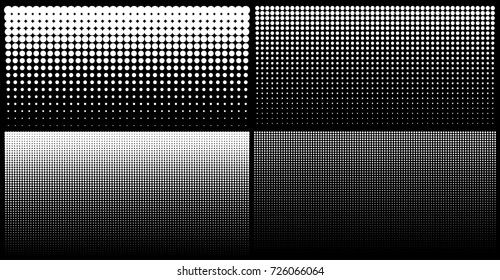 Set of white vertical gradient halftone dots backgrounds, horizontal templates using halftone dots pattern. Vector illustration