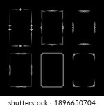 Set of white vintage borders in silent film or art deco style isolated on black backgrounds. Vector retro design elements
