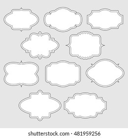 Set of white vintage labels with stitched frames