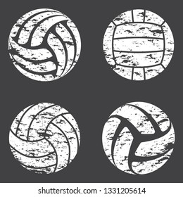 Set of white volleyball grunge silhouettes isolated on gray background