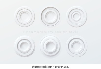 Un conjunto de botones redondos volumétricos blancos en el estilo de nemorfismo aislado en un fondo blanco. Ilustración del vector EPS10