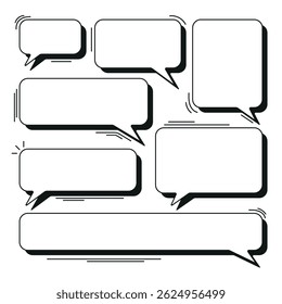 Set of white volumetric speech bubbles with shadow for comics of square and rectangular shape