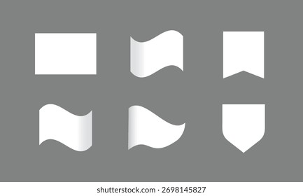Conjunto de bandera ondeando blanco. Maquillaje de varias banderas. Bandera o maqueta de Anuncio con espacio de copia aislado sobre fondo blanco.