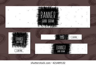 Set of white Web Banners Templates hand drawn modern style for the design of web sites and online shops. Vector illustration