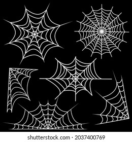 Juego de telaraña blanca. Ilustración del vector aislada en el fondo oscuro