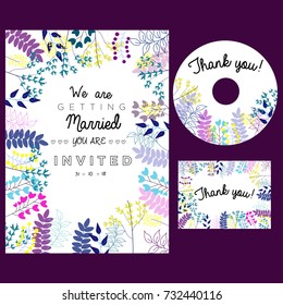 Set of white wedding card with flowers