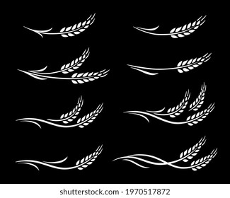 set of white wheat ears icons silhouette