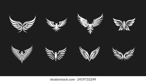 Juego de iconos de alas blancas. Insignias de Wings. Insignias de las alas de colección. Ilustración vectorial.